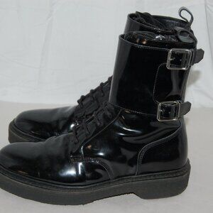 BALMAIN H&M MEN'S Black Patent Leather Combat Boots Sneakers US 9 EU 42 UK 8